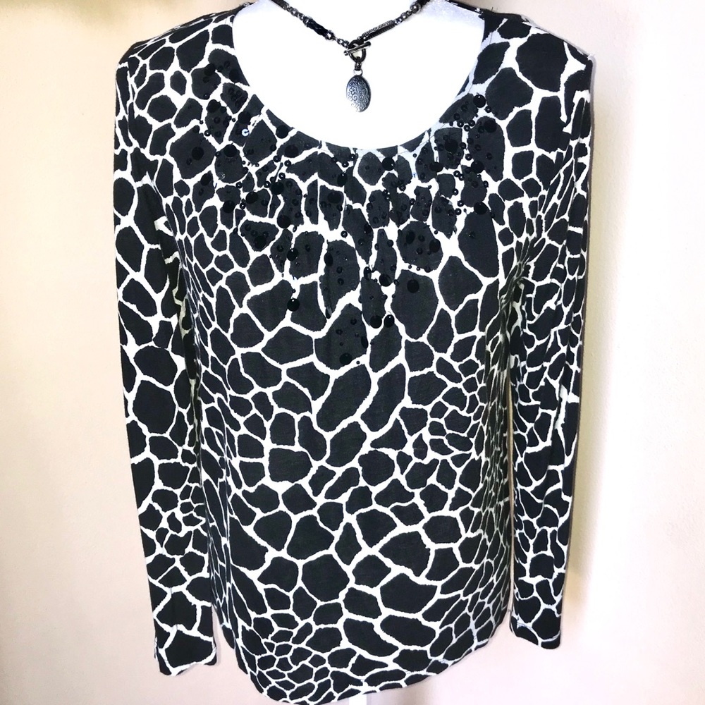 Jones New York Sport Animal Print Sequin Top SZ:PP